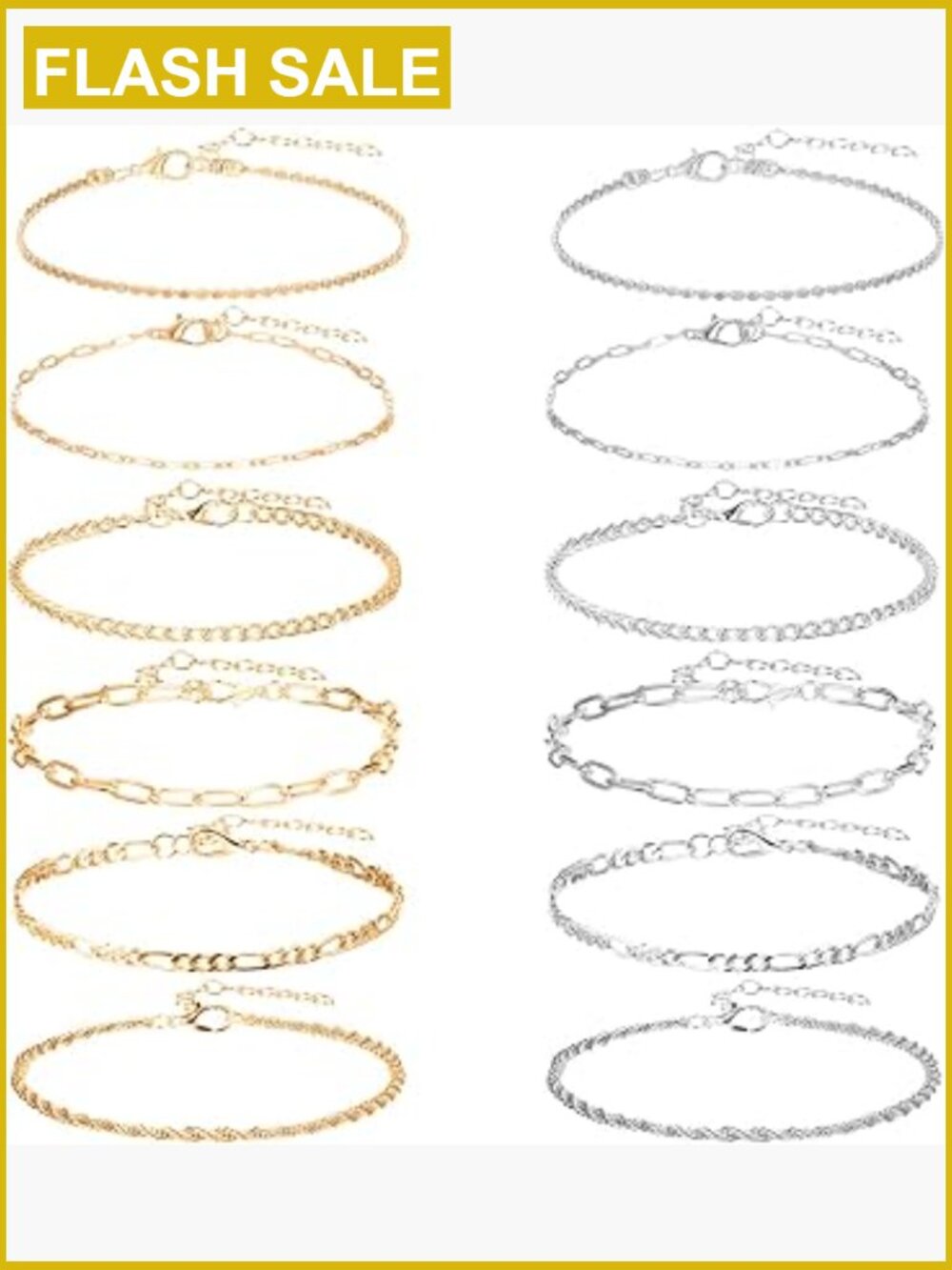 12pc Coastal Anklet Set Gold Silver Layered Chain Boho Statement Ankle